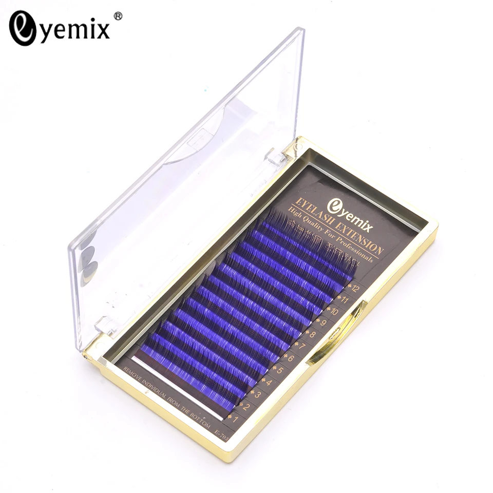 

12 Rows 10/12/14mm Mix Length Blue Colored Silk lashes B/C Curl Thick Soft Color Fake Eyelashes Make up Tools