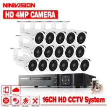 NINIVISION 4MP система видеонаблюдения 16CH комплект камер видеонаблюдения для безопасности 16 шт. 4.0MP камера безопасности Супер ночного видения 16CH 5MP CCTV NVR