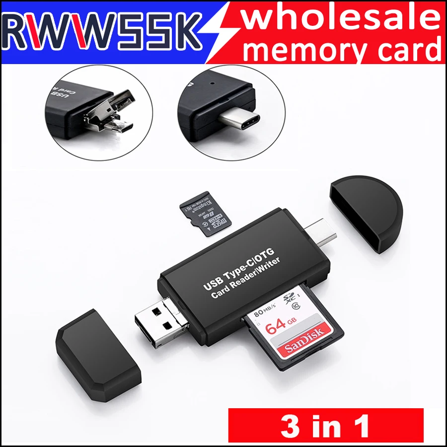 

Type-C micro USB USB2.0 3 In 1 OTG Card Reader High-speed USB2.0 Universal OTG TF/SD card reader for Android and pc