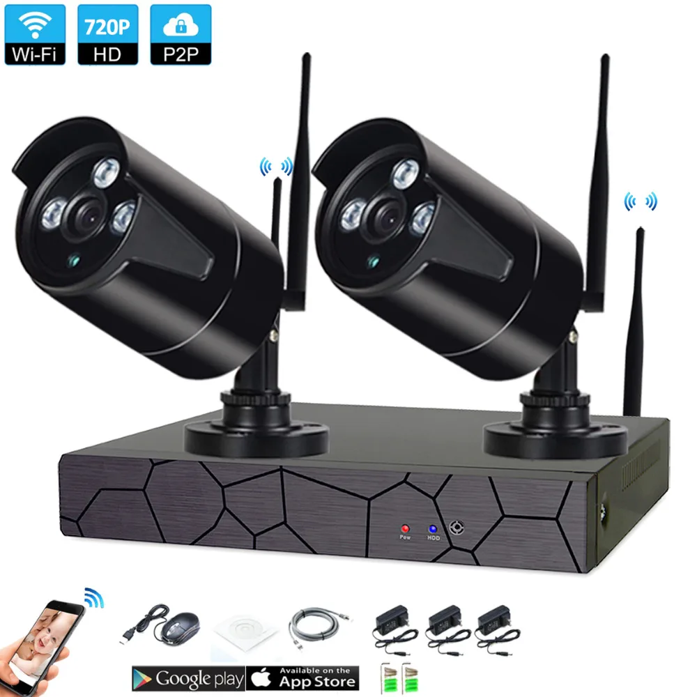 

2CH 1080P HD Wireless NVR Kit P2P 720P Indoor Outdoor IR Night Vision Security 1.0MP IP Camera WIFI CCTV System