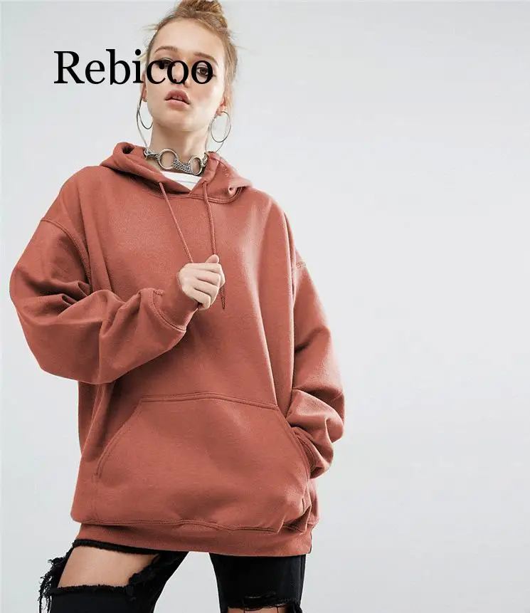 

Rebicoo 2019 Autumn/winter New Loose Pure Color Hooded Bat-sleeved Hoodies Women Long Sleeve Hoodie Harajuku Sweatshirts Women