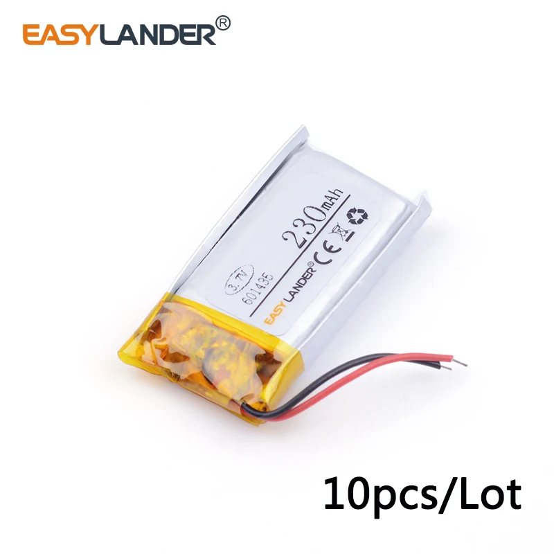 

10pcs /Lot 601435 230mah 3.7v lithium Li ion polymer rechargeable battery MP3 MP4 wireless Bluetooth mouse battery recorder
