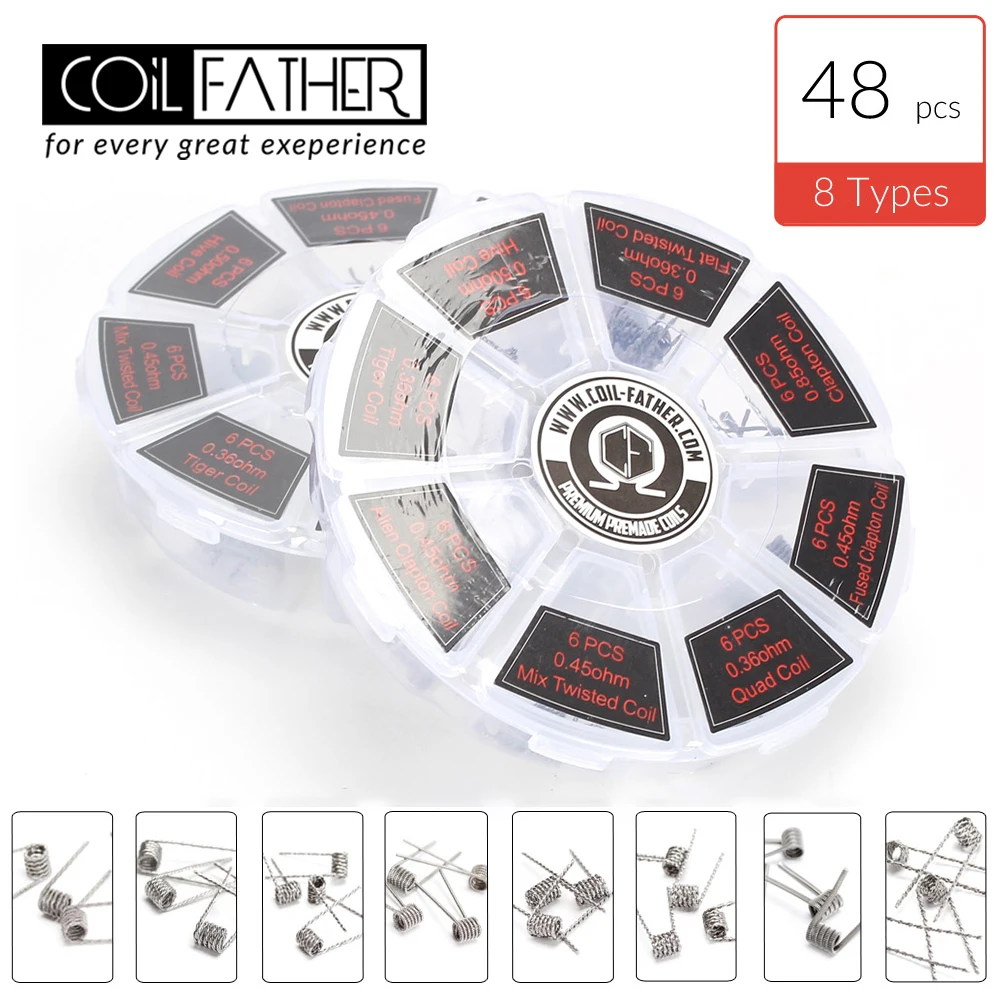 48 шт. катушки отец 8 в 1 готовые плавленого Alien Clapton с сопротивлением Hive Flat Twisted Tiger