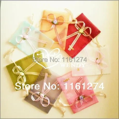 

Free shipping Applique 7*9CM 7Color Pattern Organza Gift Candy Bags Jewellry Package Pouch#2