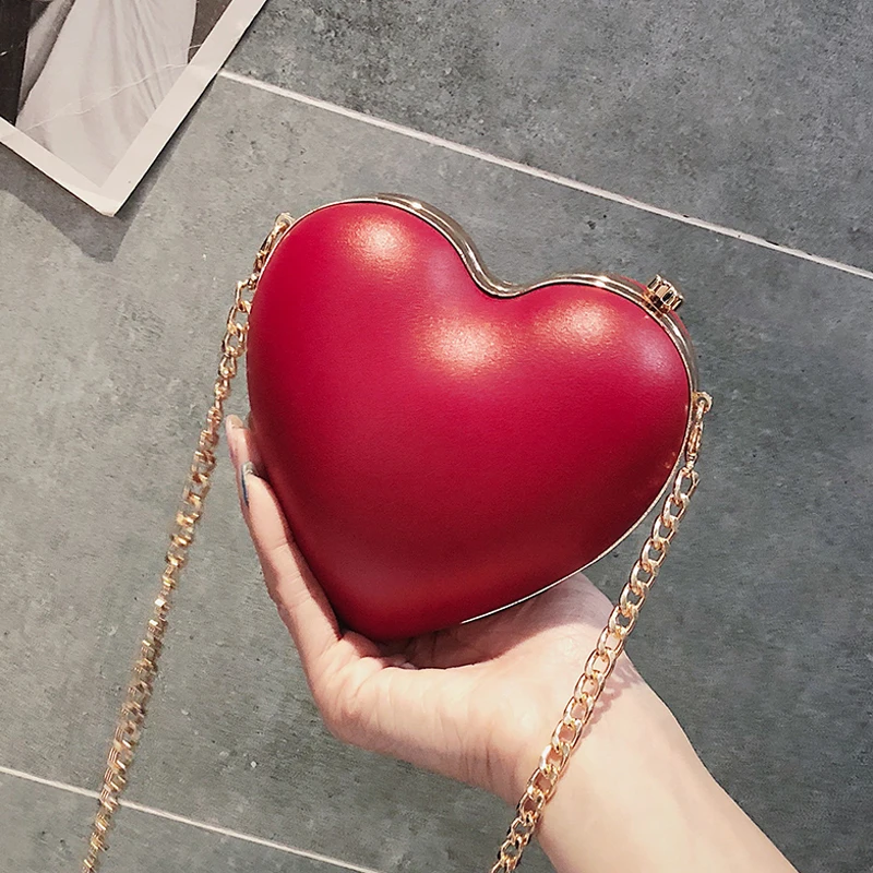 

SEKUSA New Arrival Heart Shaped Pu Women Clutch Evening Bags Small Shoulder Lady Handbags Wedding Bridal Purse Bags