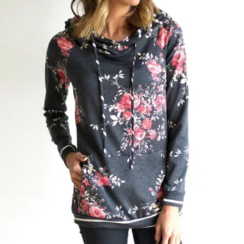 

Print Pink Floral Hoodie Sweatshirt Female 2017 Autumn Winter Casual Hoodies Women Long Sleeve Dark Gray Stripe Hood Pullover