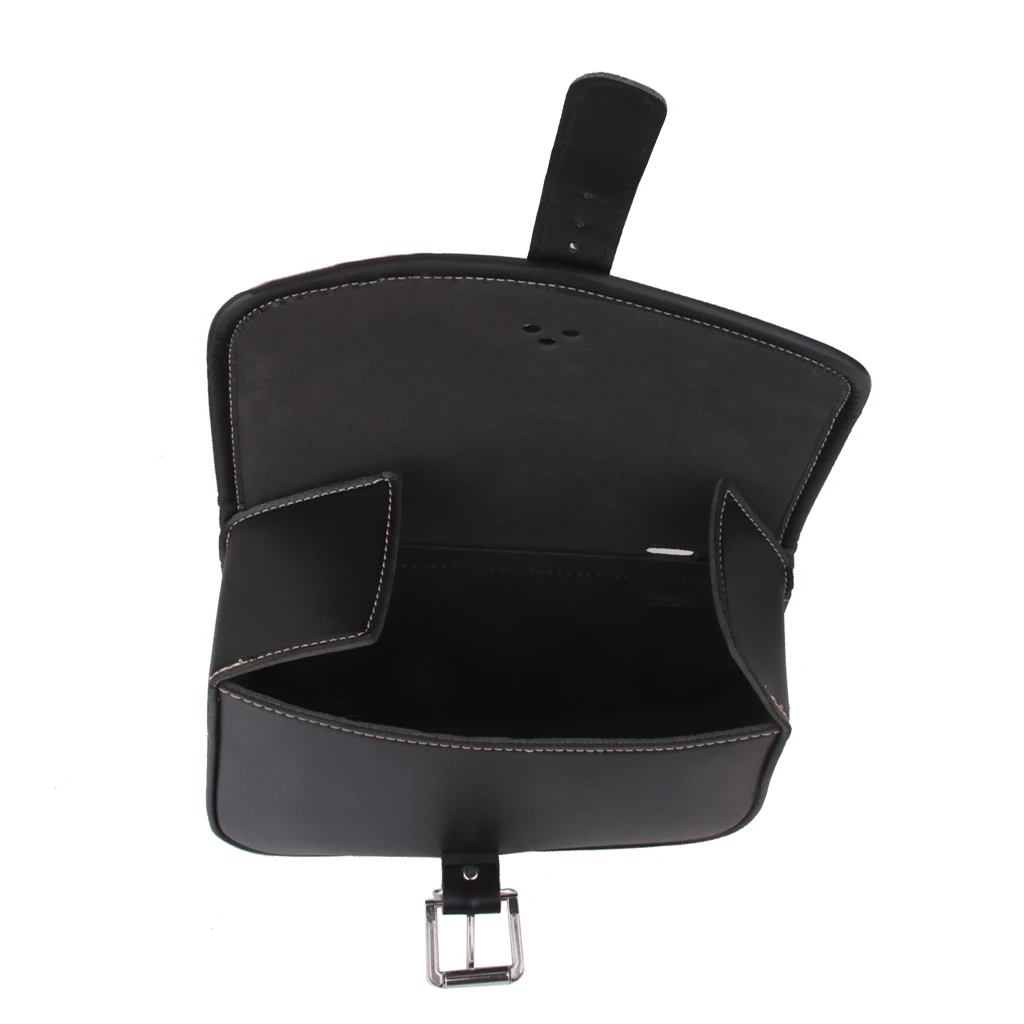 Black Motorcycle Saddle Leather Bag Storage Tool Pouch Black For Motorbike