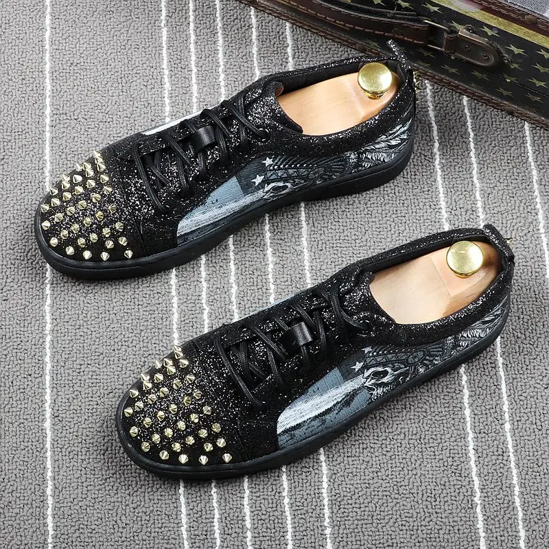 Stephoes Rivets 2018 Robe Graffiti D'été Mocassins De Parti Dropshipping Punk Chaussures Casual Noir Luxe Homme Hommes rouge rF1xwqtr