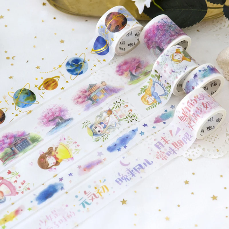 

2-4cm*5m Cute girl planet Hot stamping washi tape children diy Diary decoration masking tape kawaii stationery scrapbooking tool