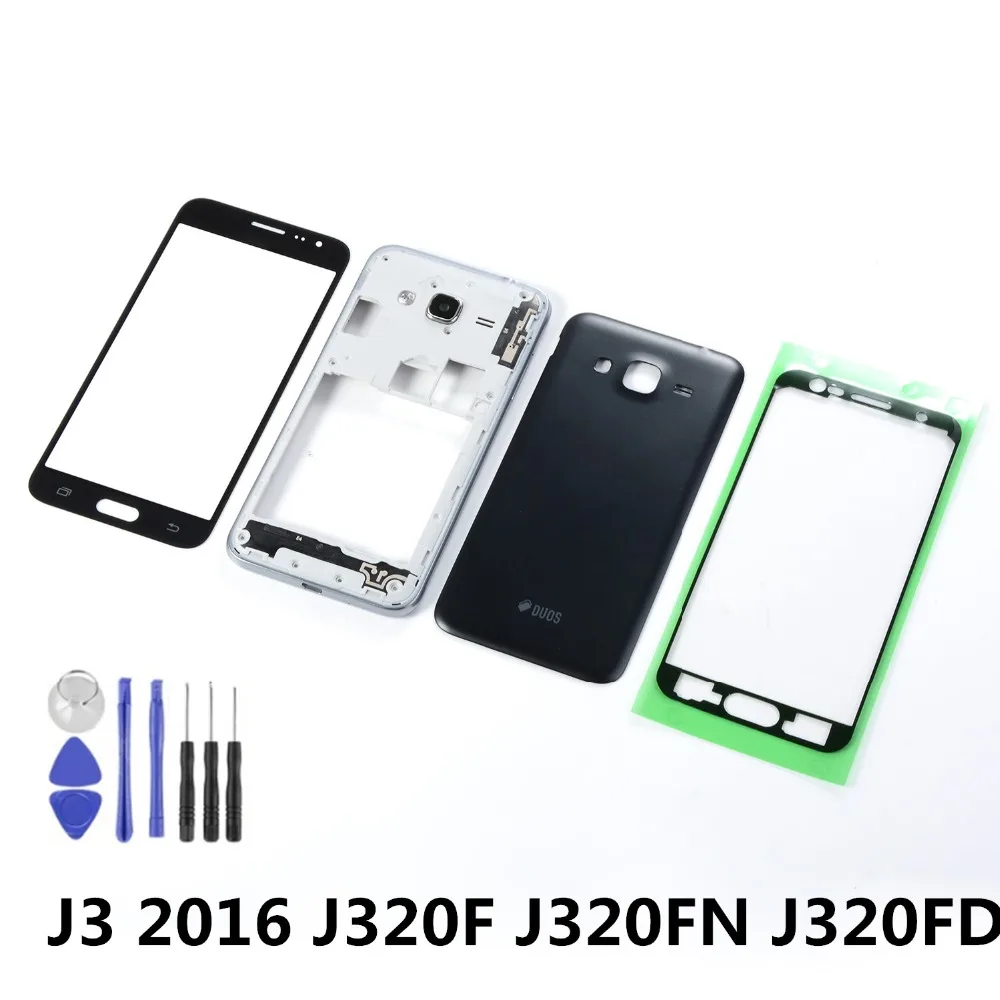 

For Samsung Galaxy J3 2016 J320F J320FN J320FD Housing Middle Frame Battery Back Cover+Front Touch Screen Sensor+Adhesive+Tools