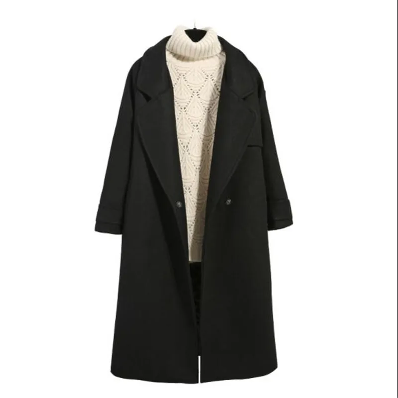 

Black women Jacket Woolen Coat 2019 Winter Fashion Casual Slim Thicken Warm Long Overcoat Wool Autumn / winter ladies Coats G890