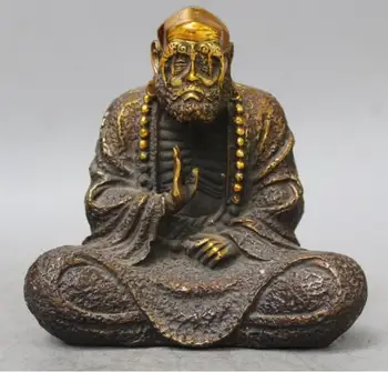 

Chinese Fane Old Copper Bronze Gild Bodhidharma Damour Dharma DaMo Buddha Statue