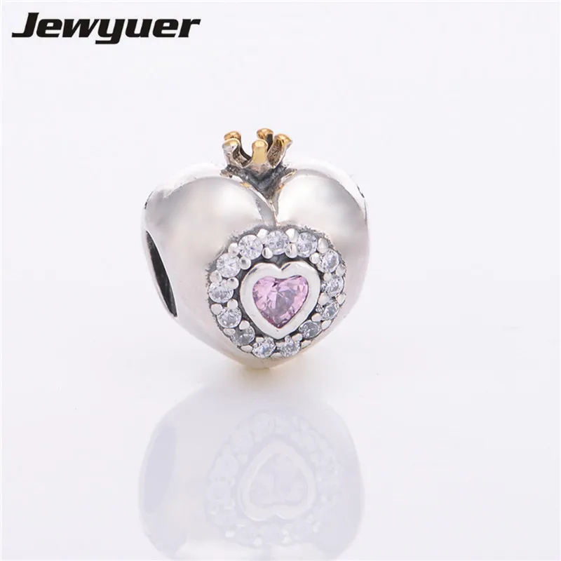

Pink Princess Heart Charm with gold fit 925 sterling silver bracelets necklace diy pendant for jewelry making Memnon GD029