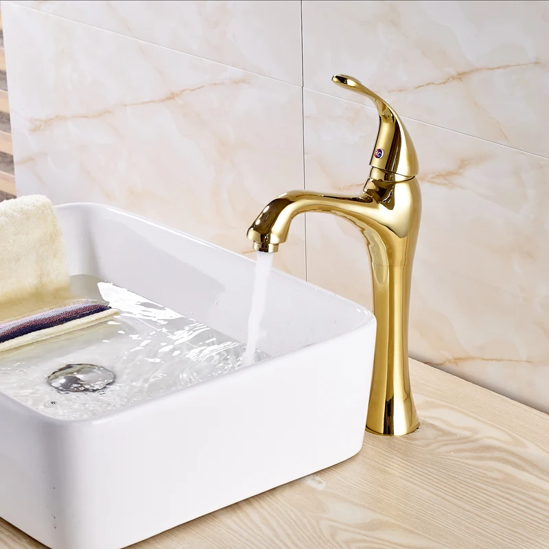 

Golden Mixer Tap Deck Mounted Hot and Cold Water Tap Bathroom Sink Faucet