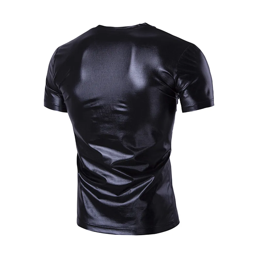 M-4XL, Мужская футболка, черные эластичные топы, искусственная кожа, тонкая мужская футболка, короткий рукав, футболка, топы для фитнеса, футболки, мужская одежда