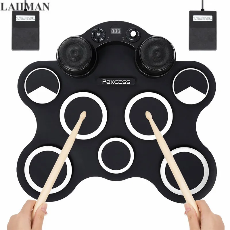 

Portable USB Roll Up Drum Kit Digital Electronic Drum Set 7 Silicon Drum Pads with Drumsticks Foot Pedals for Beginners Children