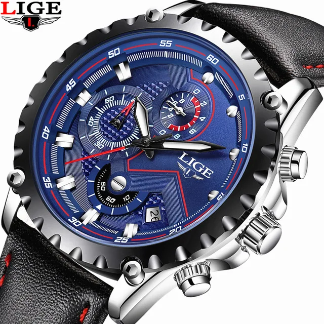 

LIGE Watches Men Luxury Brand Fashion Business Quartz Watch Men Waterproof Sport Military Leather Wristwatches Relogio Masculino