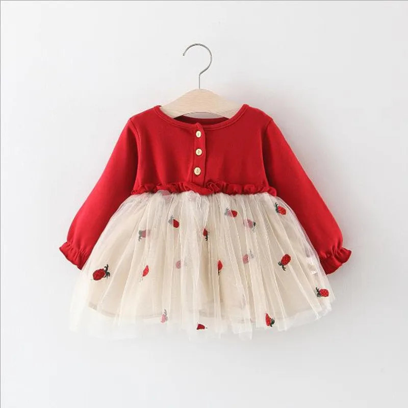 

New spring/autumn children's puff sleeve dress Girls long-sleeved mesh princess dress baby pineapple embroidery cute pettiskirt
