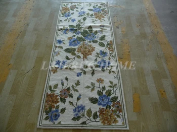 

Free shipping 2.5'x6' needlepoint rugs stunning runners hand knotted rugs, handmade woolen runners for hallway usage blue flower