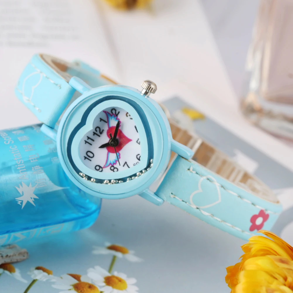 Прекрасный циферблат в форме сердца с зыбучим песком шары часы для детей кварцевые кожаный ремешок часы подарок для детей