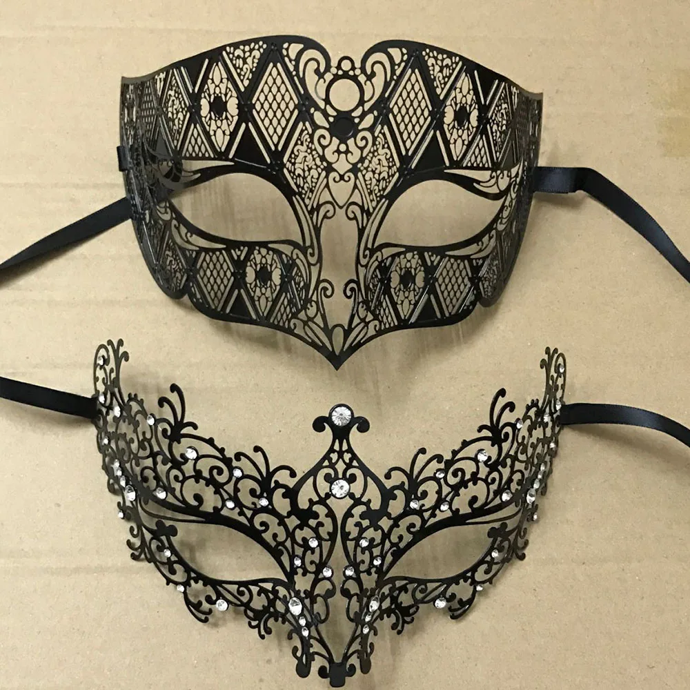 Lovers Men Women Couple Masquerade Masks XMAS Black Metal