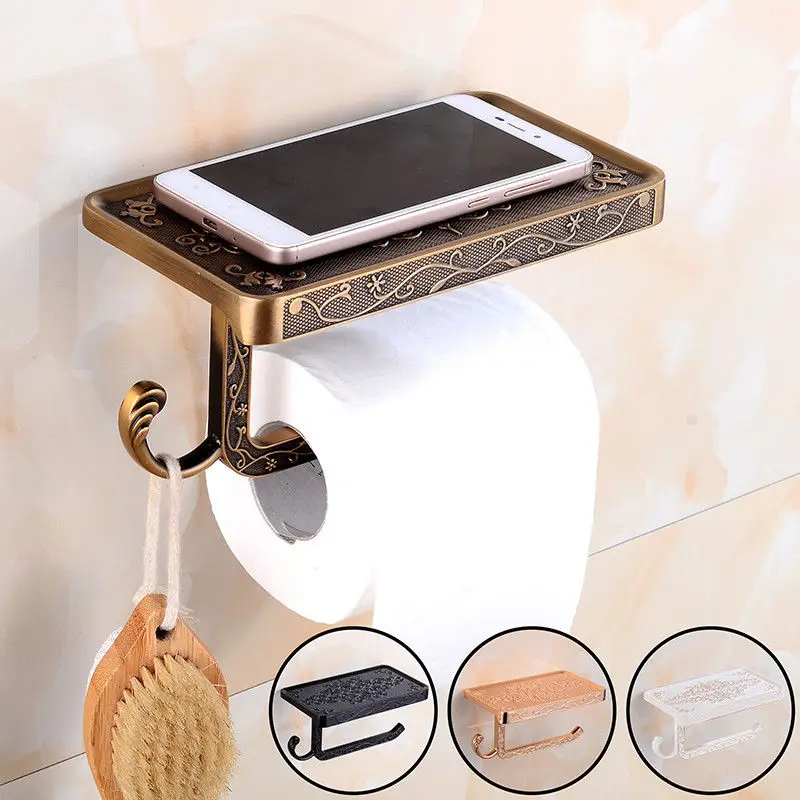 

Bathroom Phone Holder Chrome/Gold Mount Toilet Paper Holder Bath Hardware Bathroom Toilet Shelf Paper Towel Holder Paper Hooks