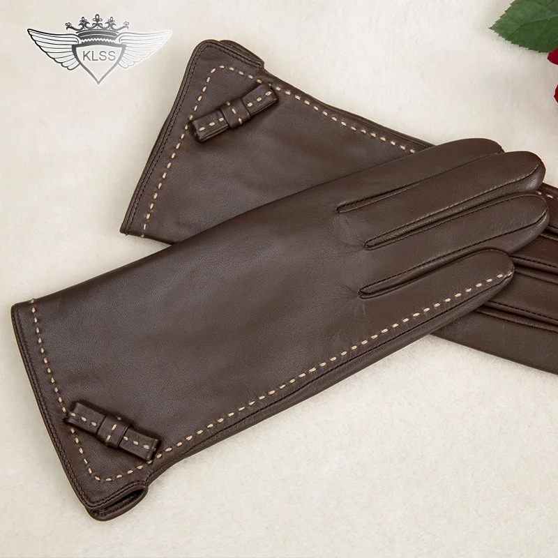 England Style  Women Genuine Leather Gloves Top Quality Goatskin Gloves Winter Sheepskin Leather Gloves Warm Driving Gloves 1501