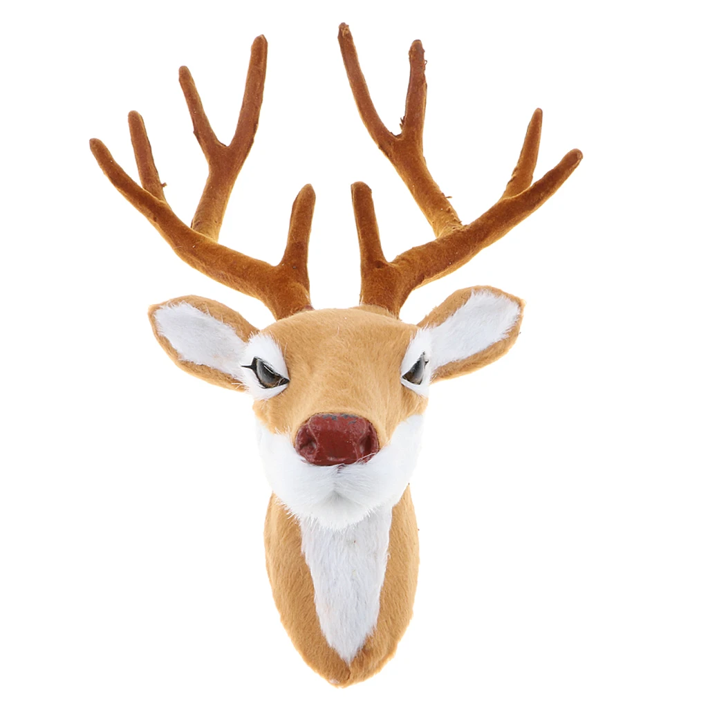 Realistic Stuffed Deer Head Model Toy Faux Fur Animal Home Ornament Gift