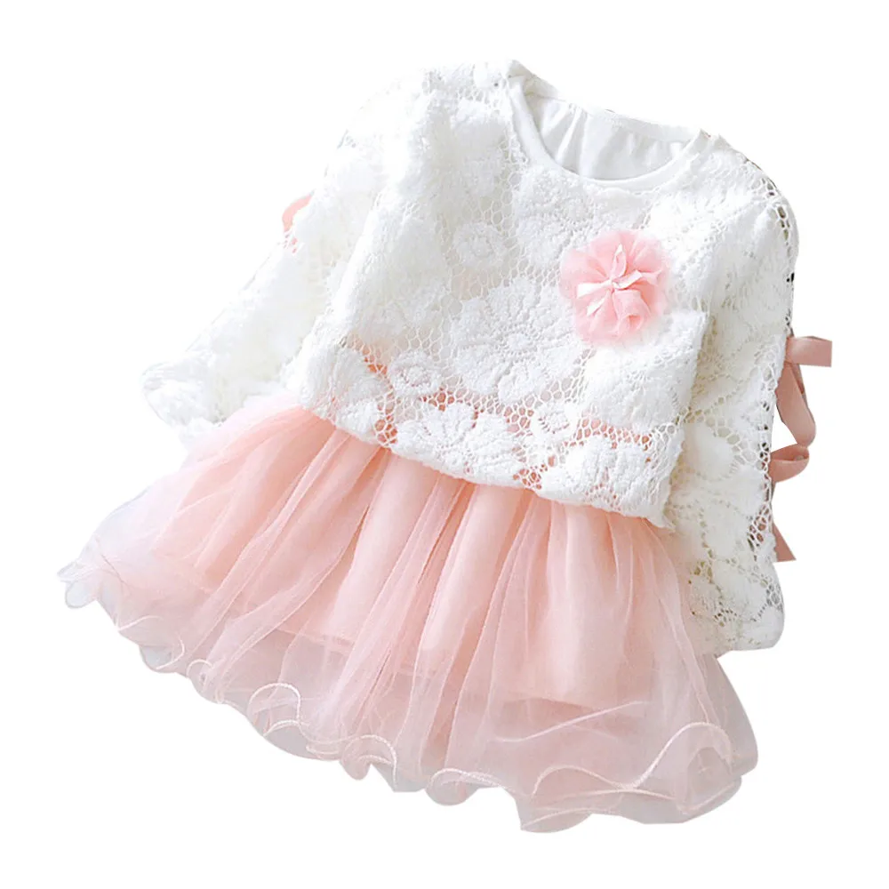 Новые осенние вечерние платья-пачки принцессы с кружевом для маленьких девочек; одежда; зимняя детская одежда для девочек; платья для девочек - Цвет: Pink