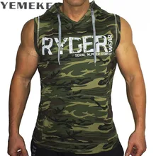 Мужская камуфляжная майка на бретельках с капюшоном YEMEKE, модный бодибилдинг, хлопок, тренировка, фитнес, облегающий мужской топ на бретелях
