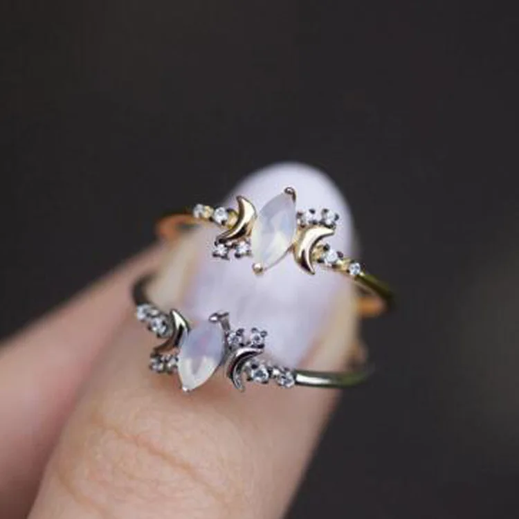 

New Design Created Bohemia Moon White Opal Ring Fashion Jewelry Women Silver Color Zircon Rings wedding bridal accessories
