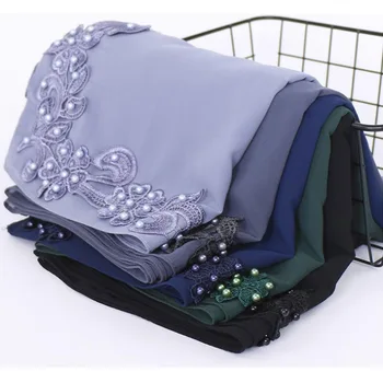 

Long Chiffon Muslim Scarf Shawls Flower Appliques Headscarf Hijab Musulmane Islamic Clothing Arab Women Scarves High Quality