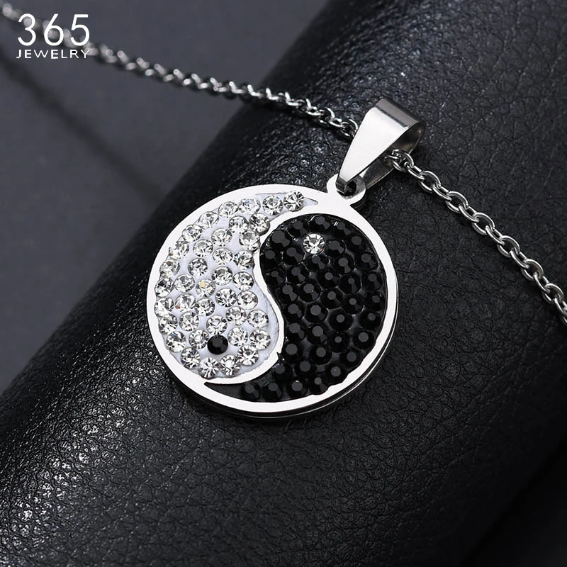 

Fashion Hot New Shining Gossip Yin Yang Necklace Stainless Steel Cubic Zirconia Pendant Necklace Drop Shipping