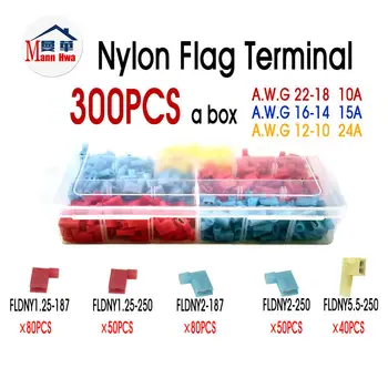 

300PCS Nylon Insulated Flag Terminal Connector A.W.G 22-18 16-14 12-10