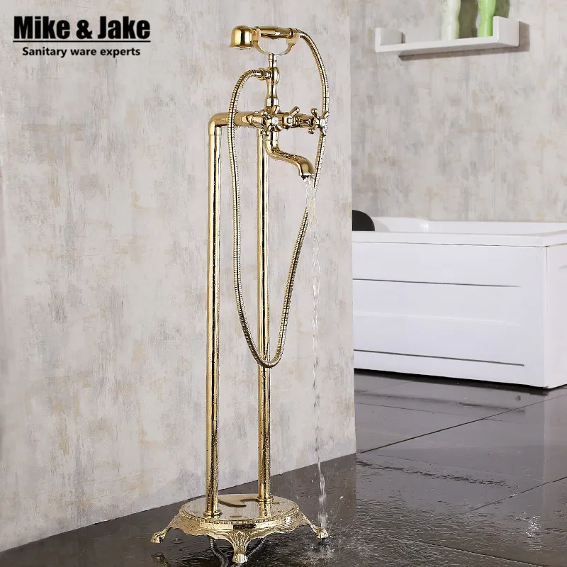 Golden brass Floor Stand bathtub faucet bathroom stand tap Shower Mixer