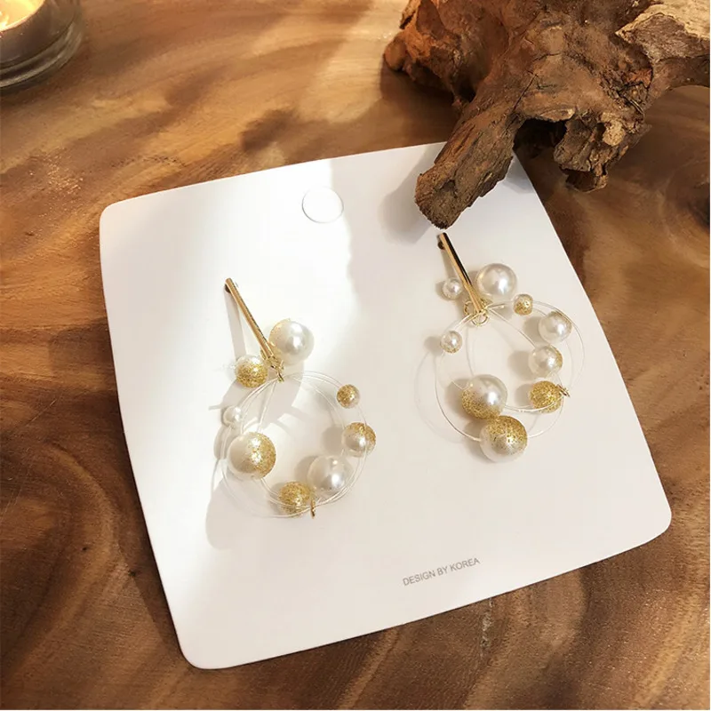 

Korean Earrings Pearl Gold Fish Line Tassel Long Earrings For Women Geometric Baroque Retro 925 Sterling Silver Wedding Jewelery