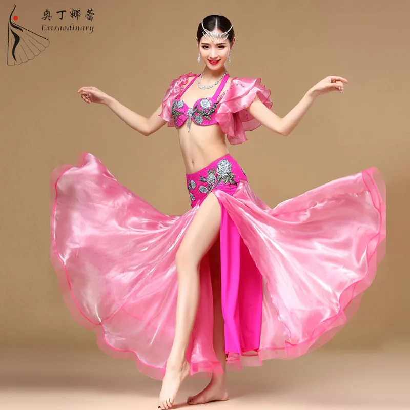 

2017 Women High Polyester Grade Stage Performance Bellydance Costumes New Belly Dance Top Bra+skirt Suits Wq01188