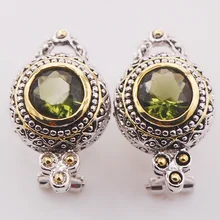 Имитация изумруда женские 925 пробы серебряные серьги с кристаллами TE473