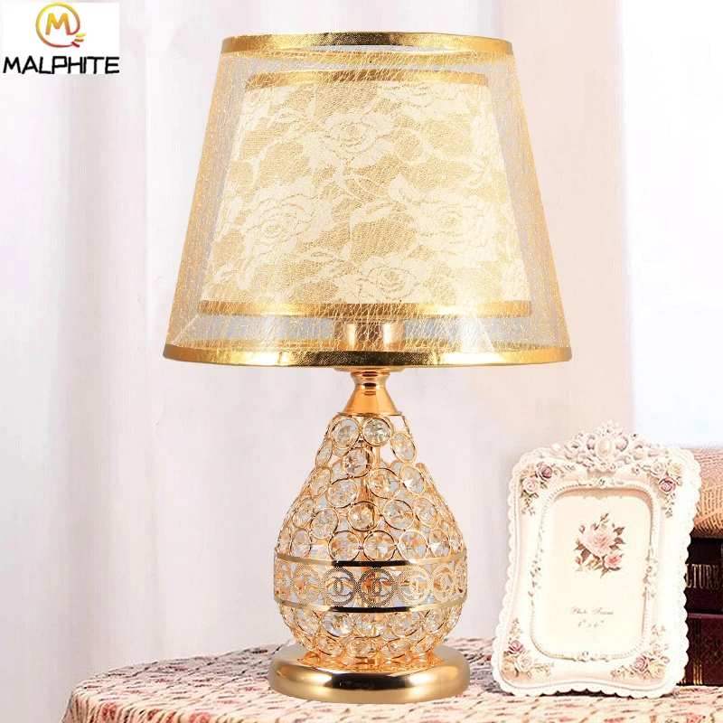 

Nordic Crystal Table Lamp Bedroom Bedside Lamps Table Fabric Lampshade Home Decor Luminaria American Wedding Lamp Fixtures