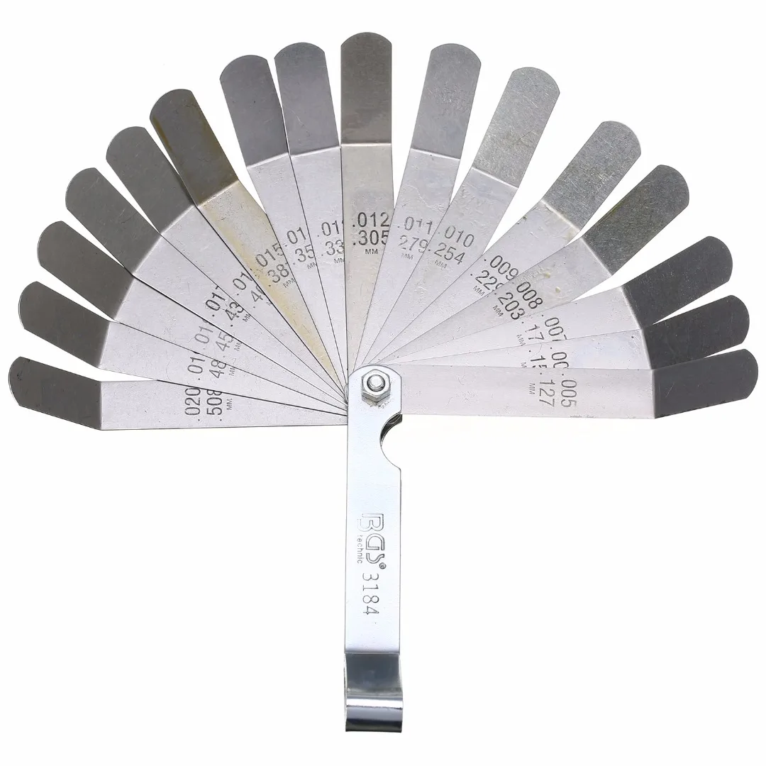 1 Set 16 Blade Durable Feeler Gauge Metric 0.127-0.508mm Valve Offset Feeler Gauge High Strength Measurment Tool