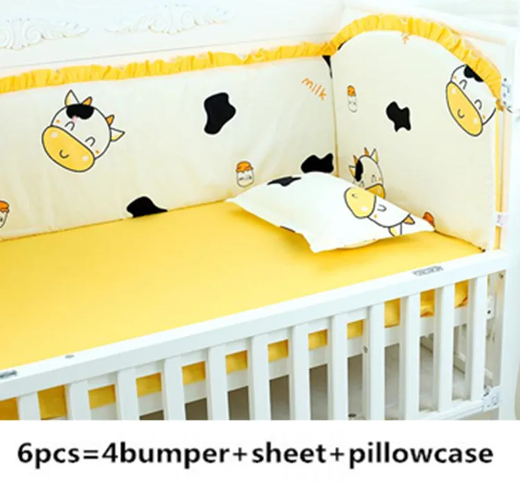 Discount! 6pcs Cow baby bedding set cotton crib baby cot sets baby bed bumper Soft Removable  ,include(bumper+sheet+pillowcase)
