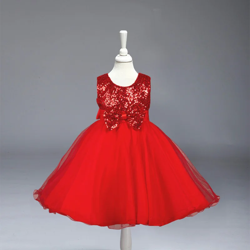 Նոր մանկական աղջիկներ Sequined Bow Princess ամառային զգեստ Գեղեցիկ երեխաներ Հարսանեկան երեկույթ Baby Dress անվճար առաքում 8089