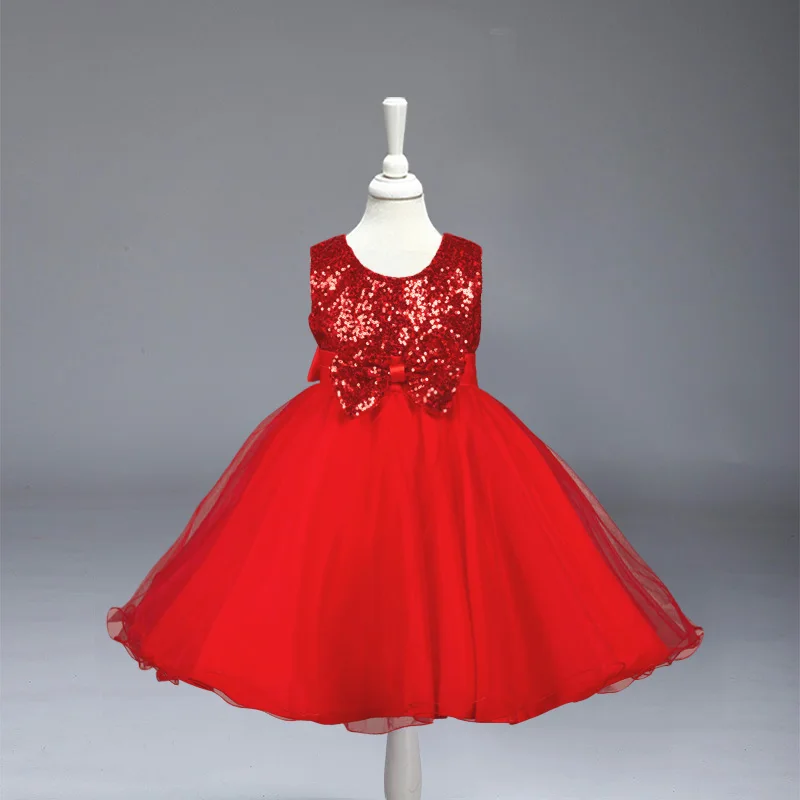 

New baby girls Sequined bow princess beautiful children wedding Party Dress free shipping 8089