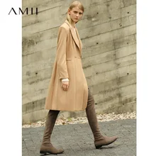 Amii, повседневное женское длинное шерстяное пальто, зима, офисное, одноцветное, Двойная застежка, на одной пуговице, свободные, НОВЫЕ шикарные женские шерстяные куртки