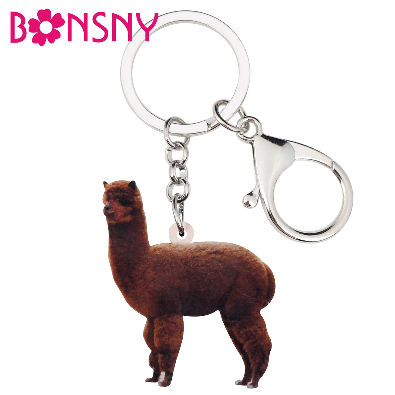 

Bonsny Acrylic Cute Alpaca Llamas Key Chain Keychains Ring American Animal Jewelry For Women Girls Gift Bag Car Purse Pendant