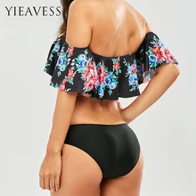 

YIEAVESS 2018 Sexy High Waist Swimsuit Women Ruffle Bikini Off Shoulder Bikinis Women Swimwear Plus Size Biquini Bathing Suit Be
