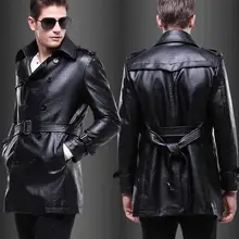 Горячая для мужчин PU кожаный жакет лацкан двубортный Cultivate One's Morality длинный плащ