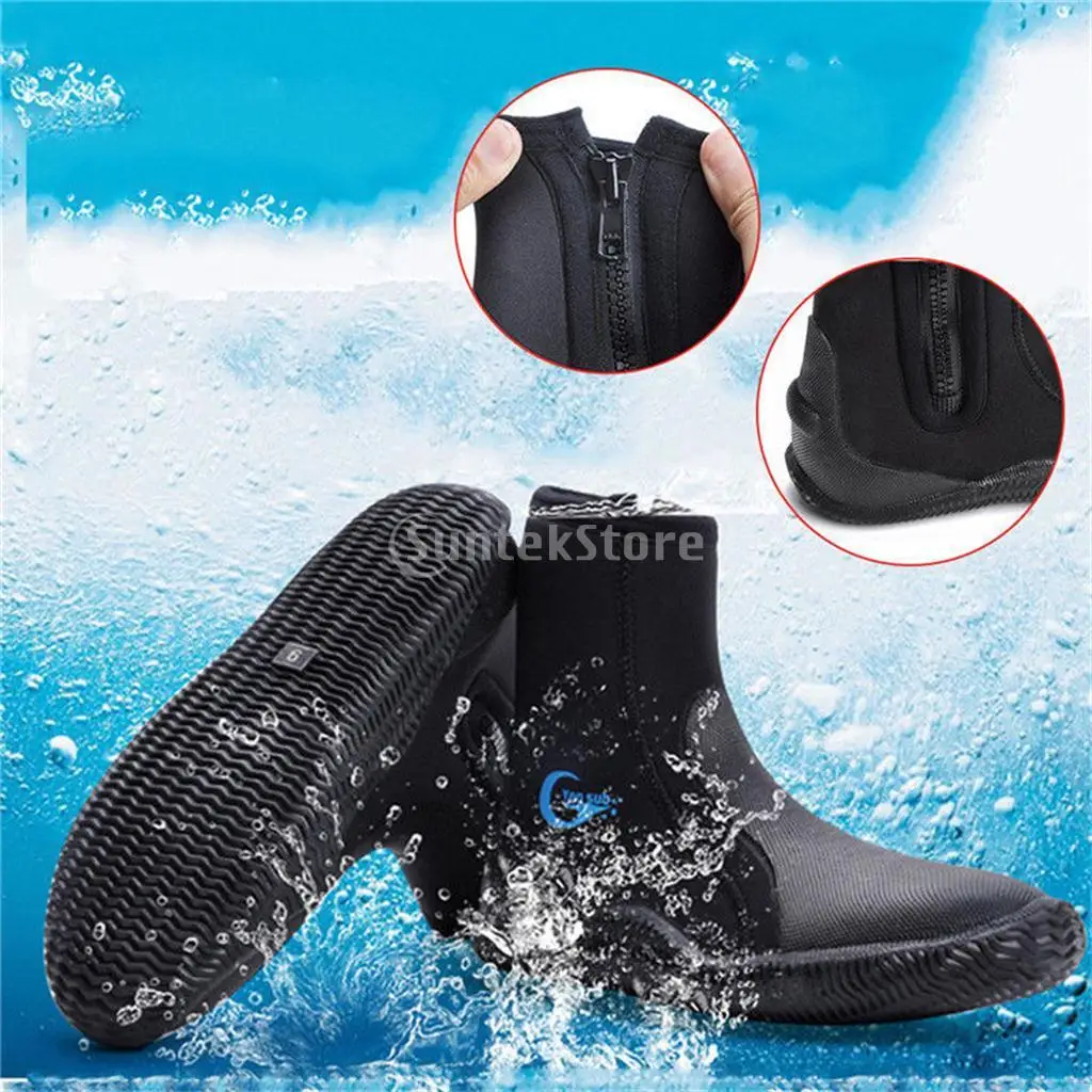 5mm Neoprene Scuba Diving Wetsuit Zipper Boots Anti-slip Warm Shoes Snorkeling Surfing Fishing Winter Water Sports Swimming Fins