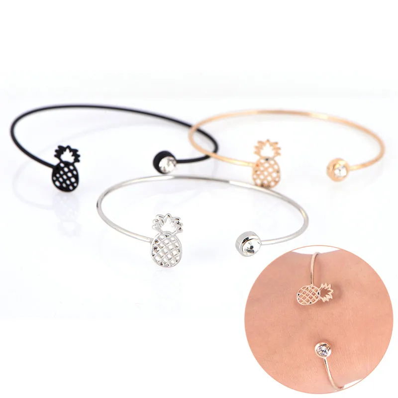 Party Jewelry Gift 2017 New 1PCS Fashion Pineapple Cuff Bangles Fruit and Ball with stone Bangle Ajustable for Women
