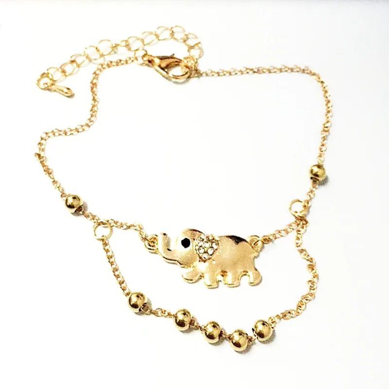

New fashion lucky elephant elephants golden double foot chain anklets